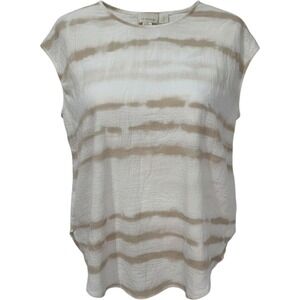 Chicos Tan White Tie Dye Stripe Cotton Gauze Sleeveless Blouse Top Size 3 XL